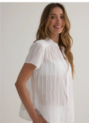 Short Sleeve Shirred Top - White