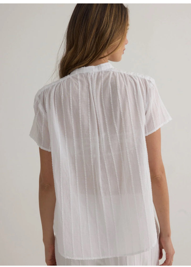 Short Sleeve Shirred Top - White