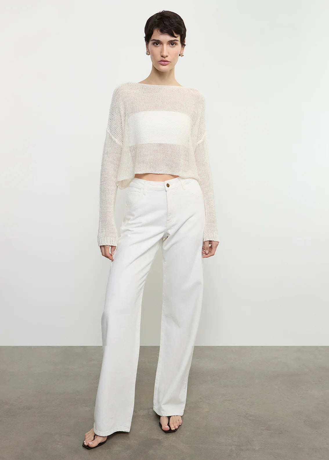 LINEN OPEN KNIT BATEAU SWEATER