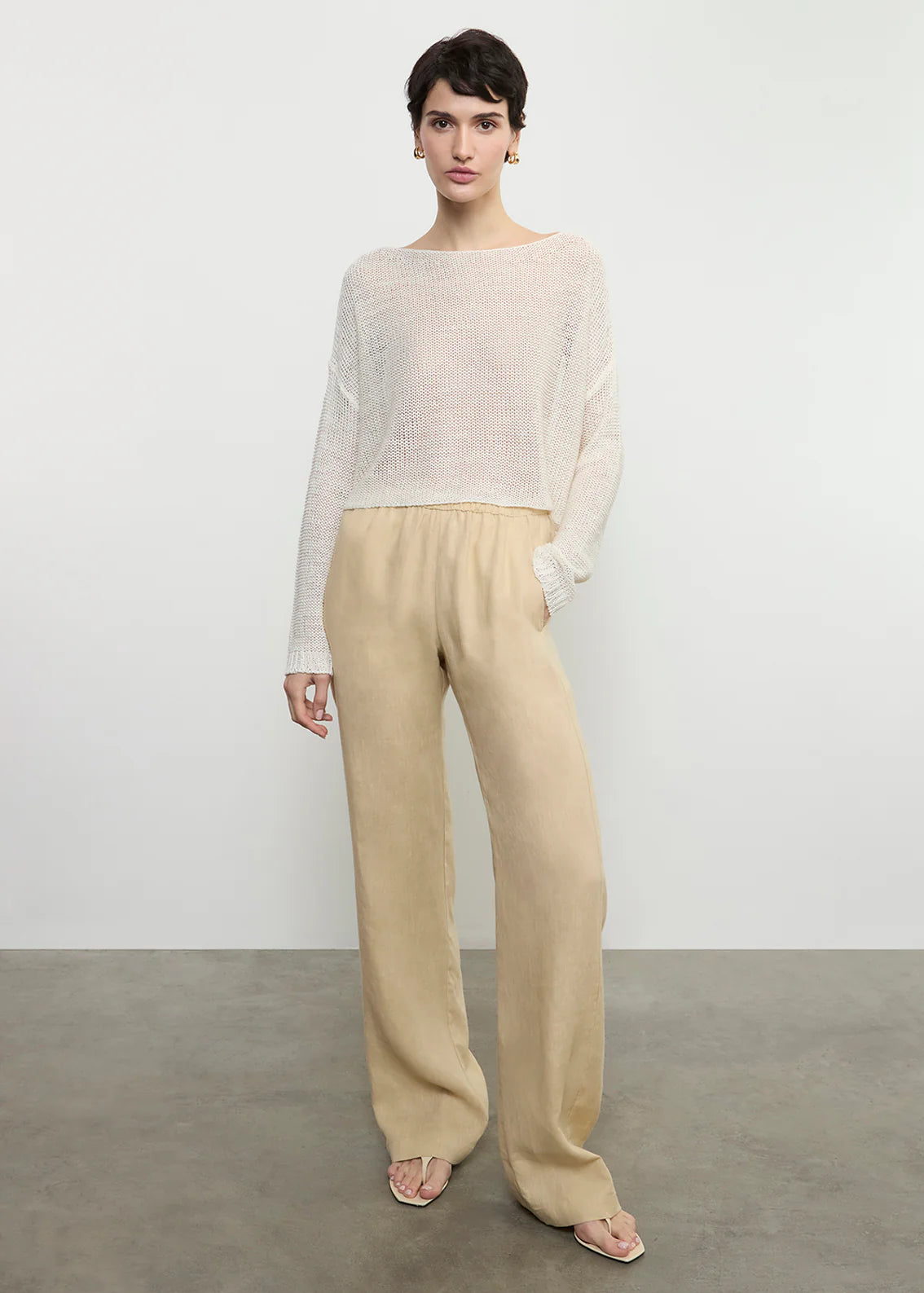 LINEN OPEN KNIT BATEAU SWEATER
