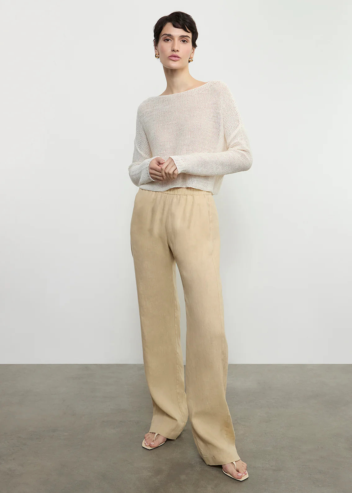 LINEN OPEN KNIT BATEAU SWEATER
