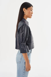 CAROLINA | LEATHER RUFFLE SLEEVE JACKET