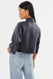 CAROLINA | LEATHER RUFFLE SLEEVE JACKET