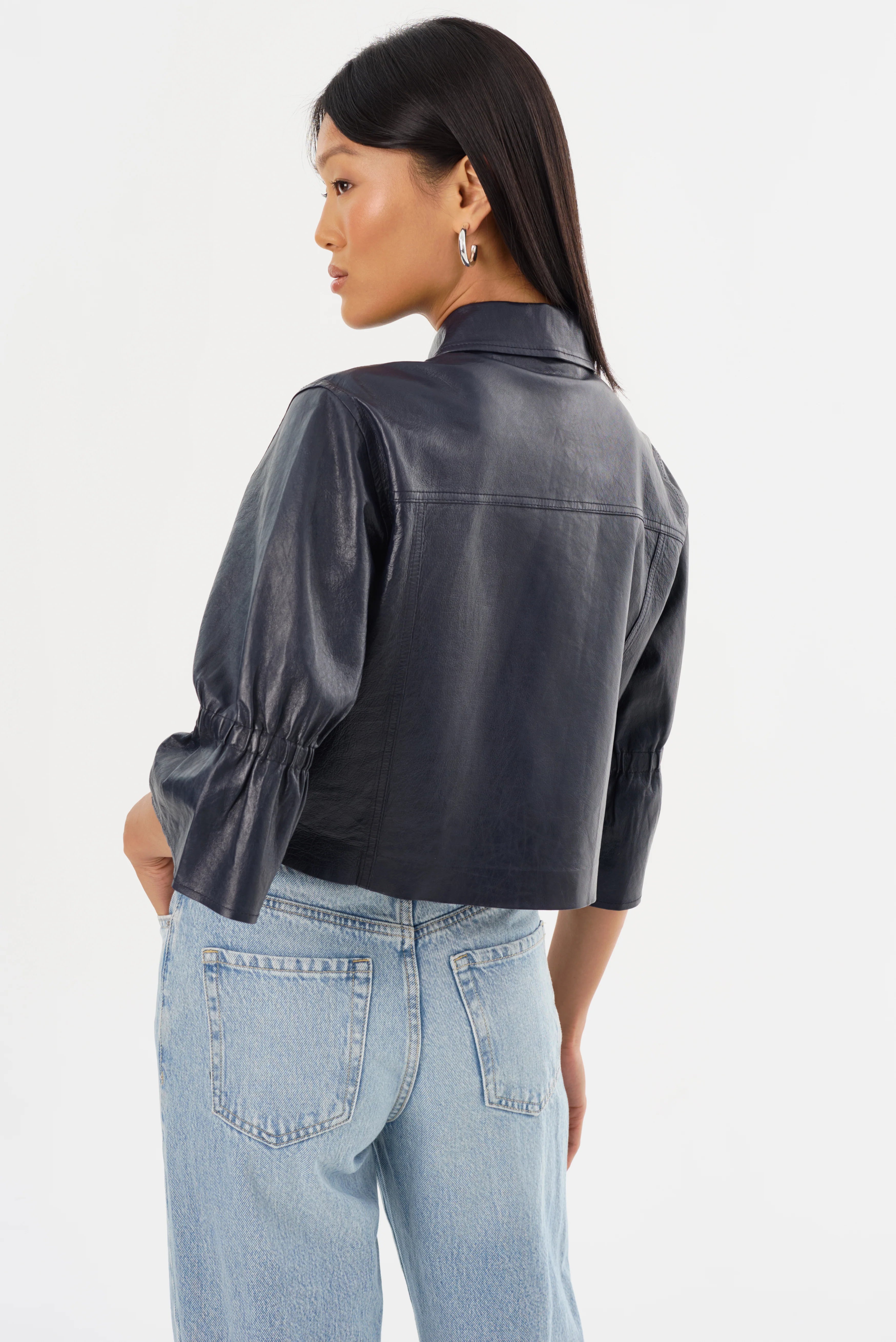CAROLINA | LEATHER RUFFLE SLEEVE JACKET