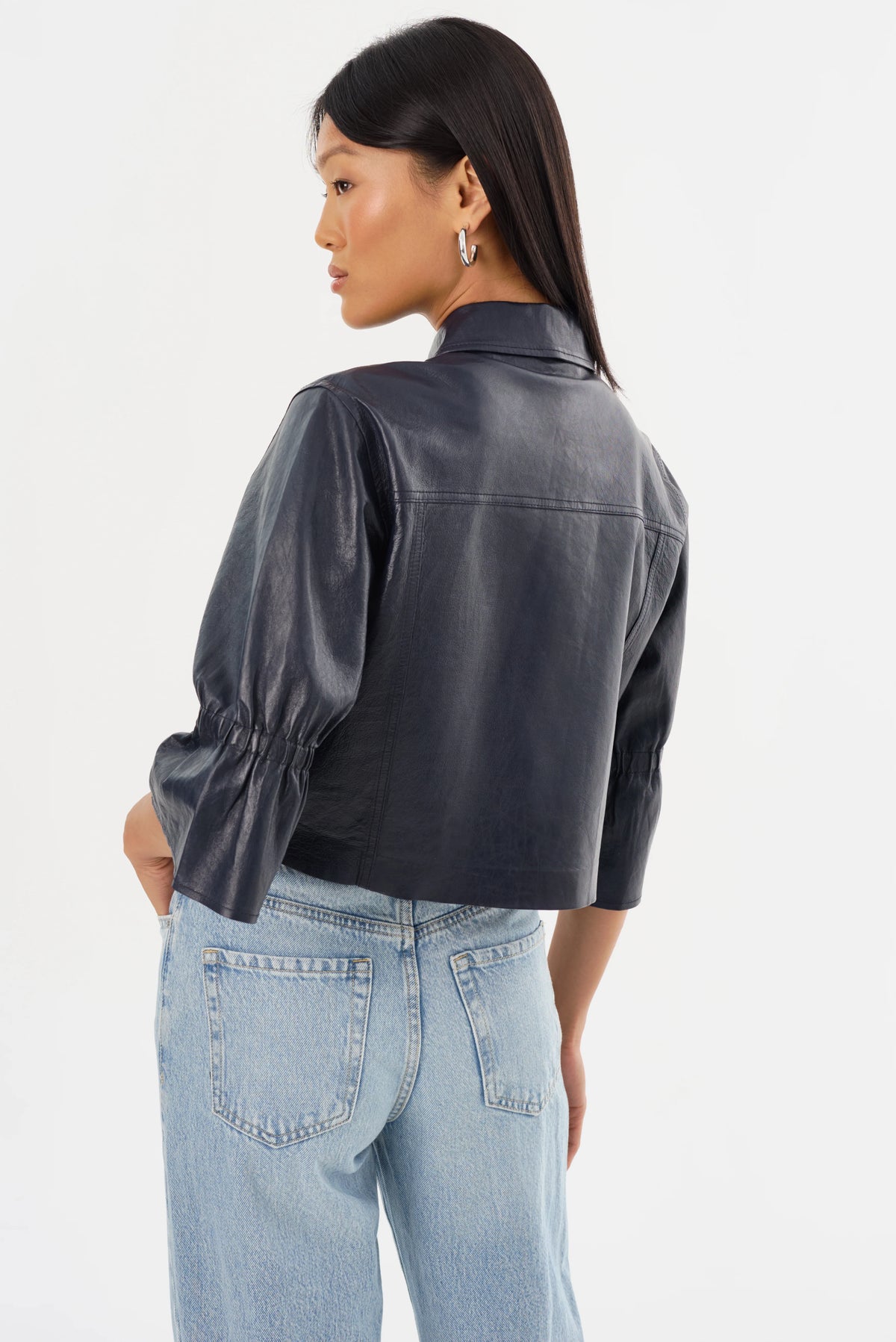 CAROLINA | LEATHER RUFFLE SLEEVE JACKET
