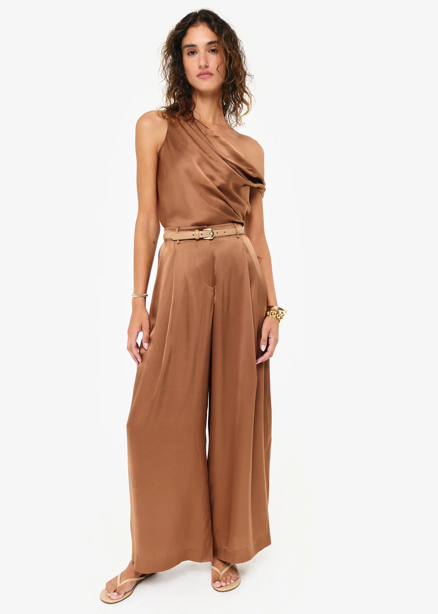 FABIAN WIDE LEG HIGH RISE PANT | CAROB