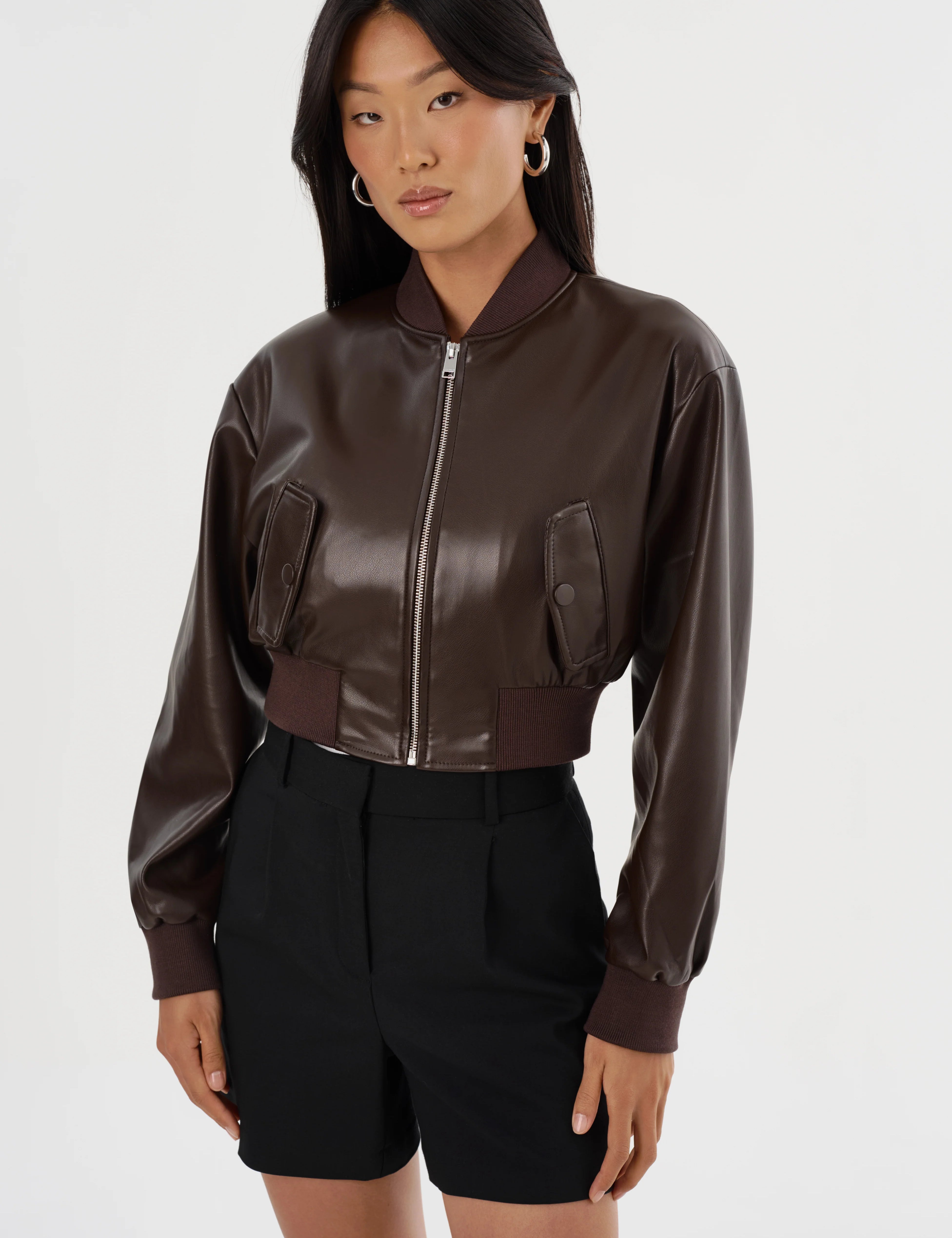 EVELIN | FAUX LEATHER CROPPED BOMBER
