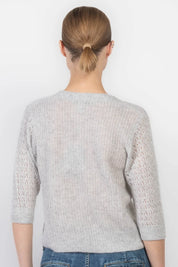 Shaker Cardigan w/ Fancy Stitch Puff Sleeves | Cloud Grey
