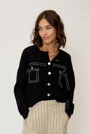 OLIVE OVERSIZED TOPSTITCH CARDIGAN