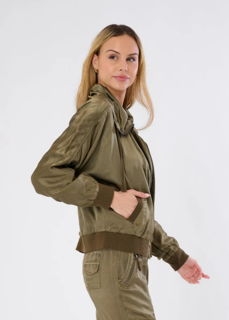 EMILIA VISCOSE SATIN BOXY BOMBER JACKET