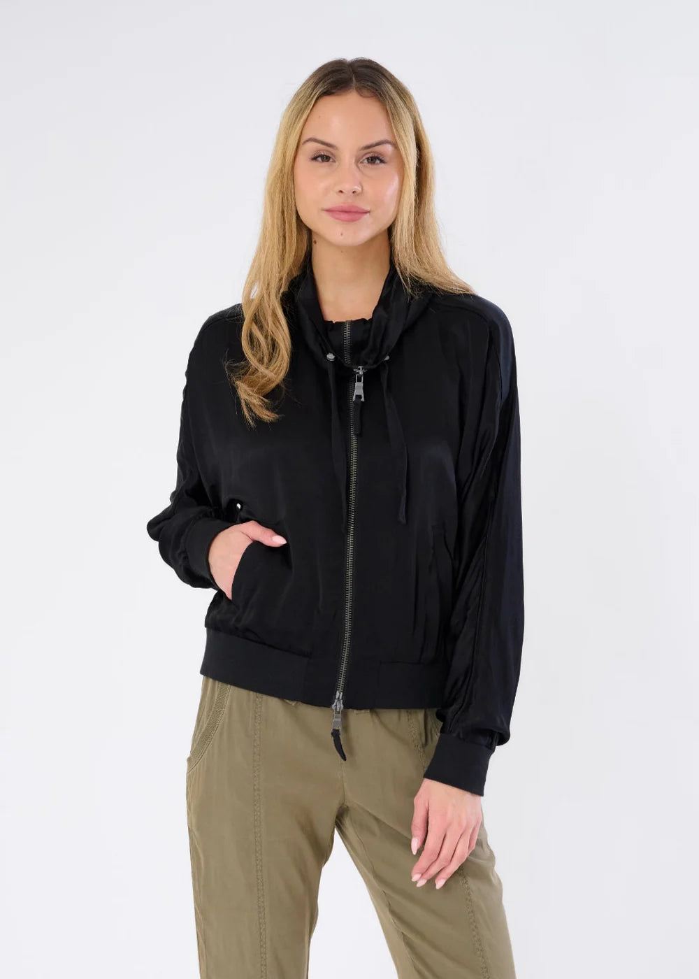 EMILIA VISCOSE SATIN BOXY BOMBER JACKET