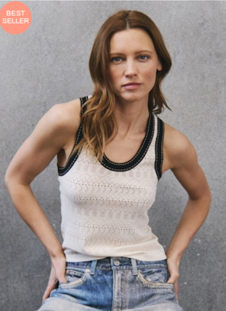 Pointelle Racer Back Tank W/ Saddle Stitching