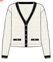 Pointelle V Neck Cardigan W/ Saddle Stitching
