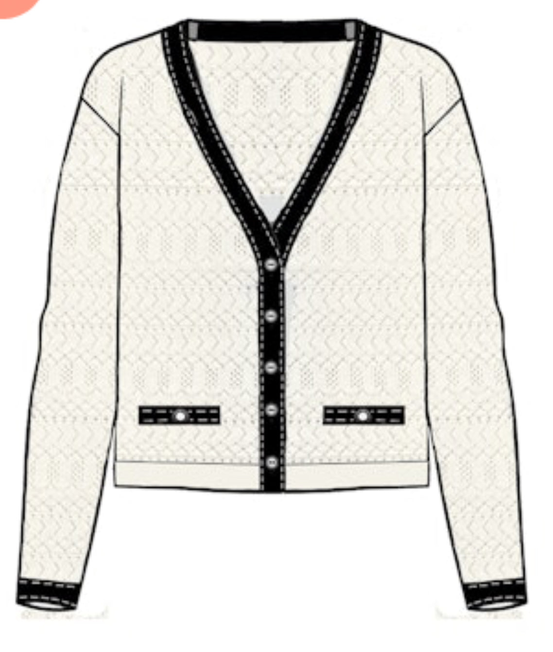 Pointelle V Neck Cardigan W/ Saddle Stitching