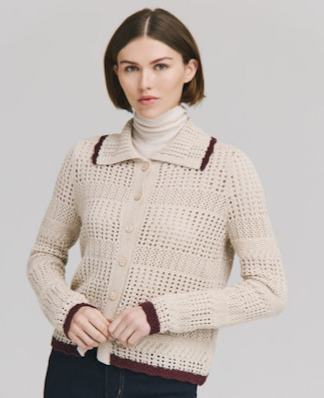 Pointelle Tipped Collared Jacket