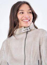 OSHA FAUX SHEARLING DISTRESSED SCUBA SUEDE BIKER JACKET