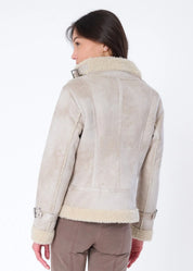 OSHA FAUX SHEARLING DISTRESSED SCUBA SUEDE BIKER JACKET
