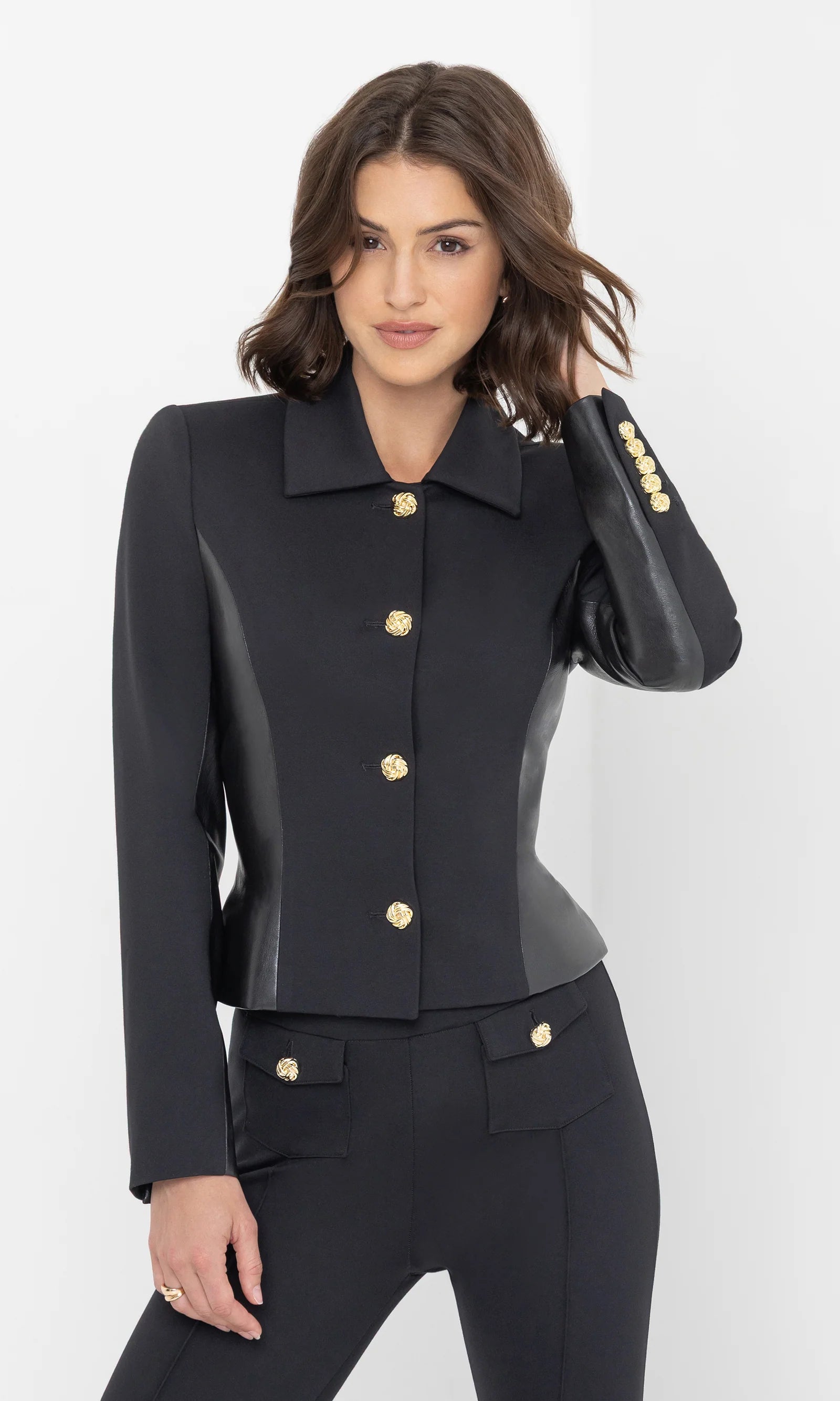 ROBBY VEGAN LEATHER COMBO PONTE JACKET