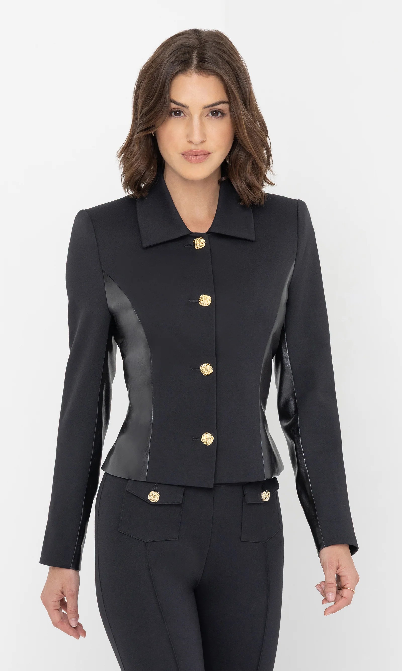 ROBBY VEGAN LEATHER COMBO PONTE JACKET