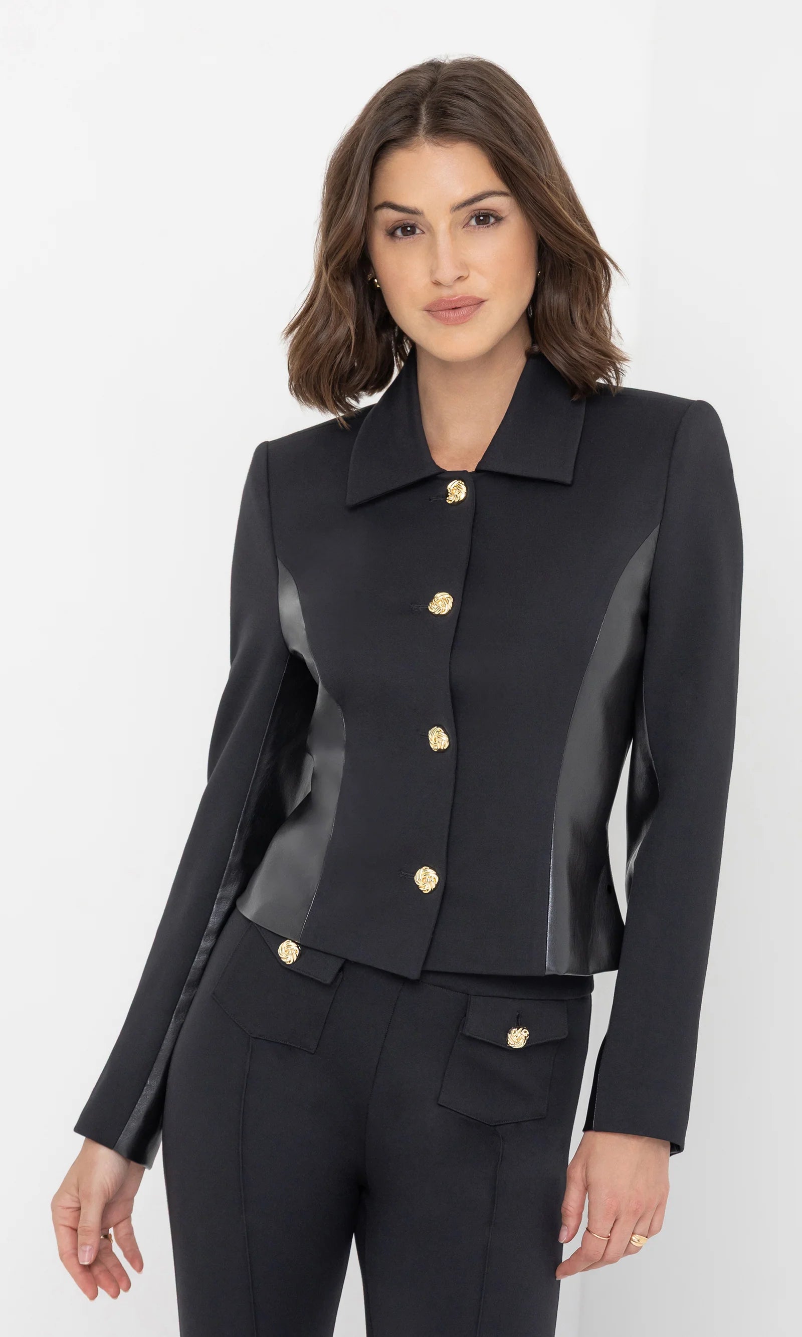 ROBBY VEGAN LEATHER COMBO PONTE JACKET
