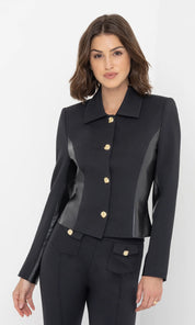 ROBBY VEGAN LEATHER COMBO PONTE JACKET