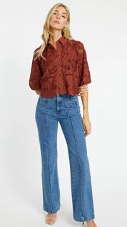 JULIETTE FIRED BRICK LACE TOP