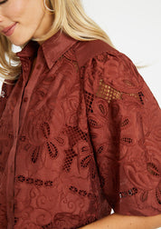 JULIETTE FIRED BRICK LACE TOP