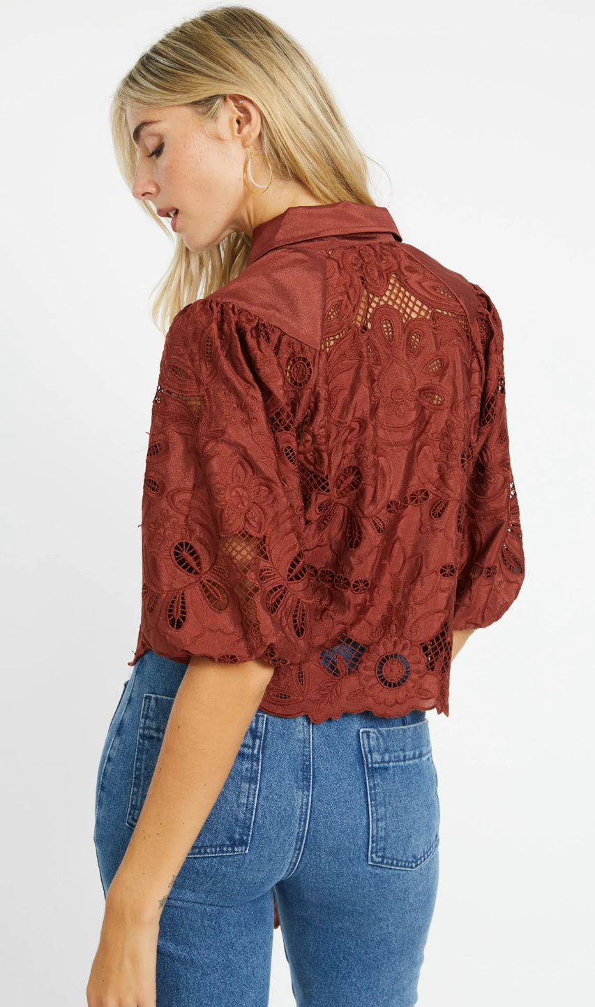 JULIETTE FIRED BRICK LACE TOP