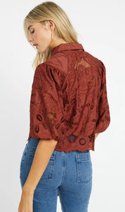 JULIETTE FIRED BRICK LACE TOP