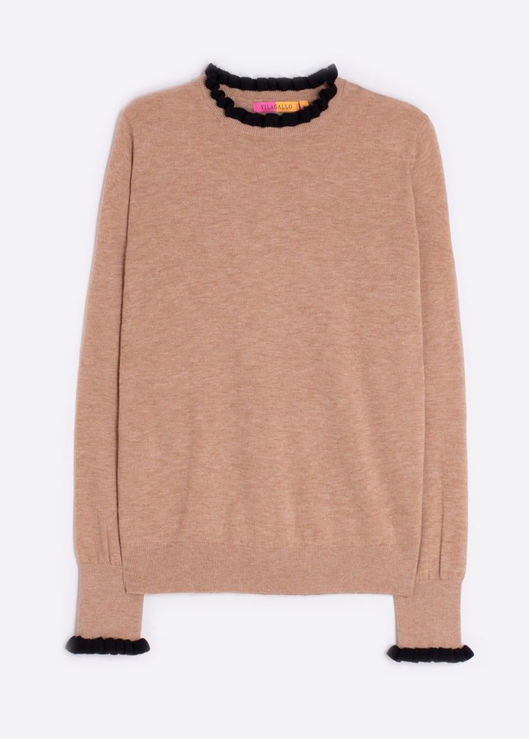 KNITWEAR JERSEY VOLANTES BEIGE BLACK