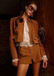 SULLIVAN SUEDE CROPPED JACKET | COGNAC