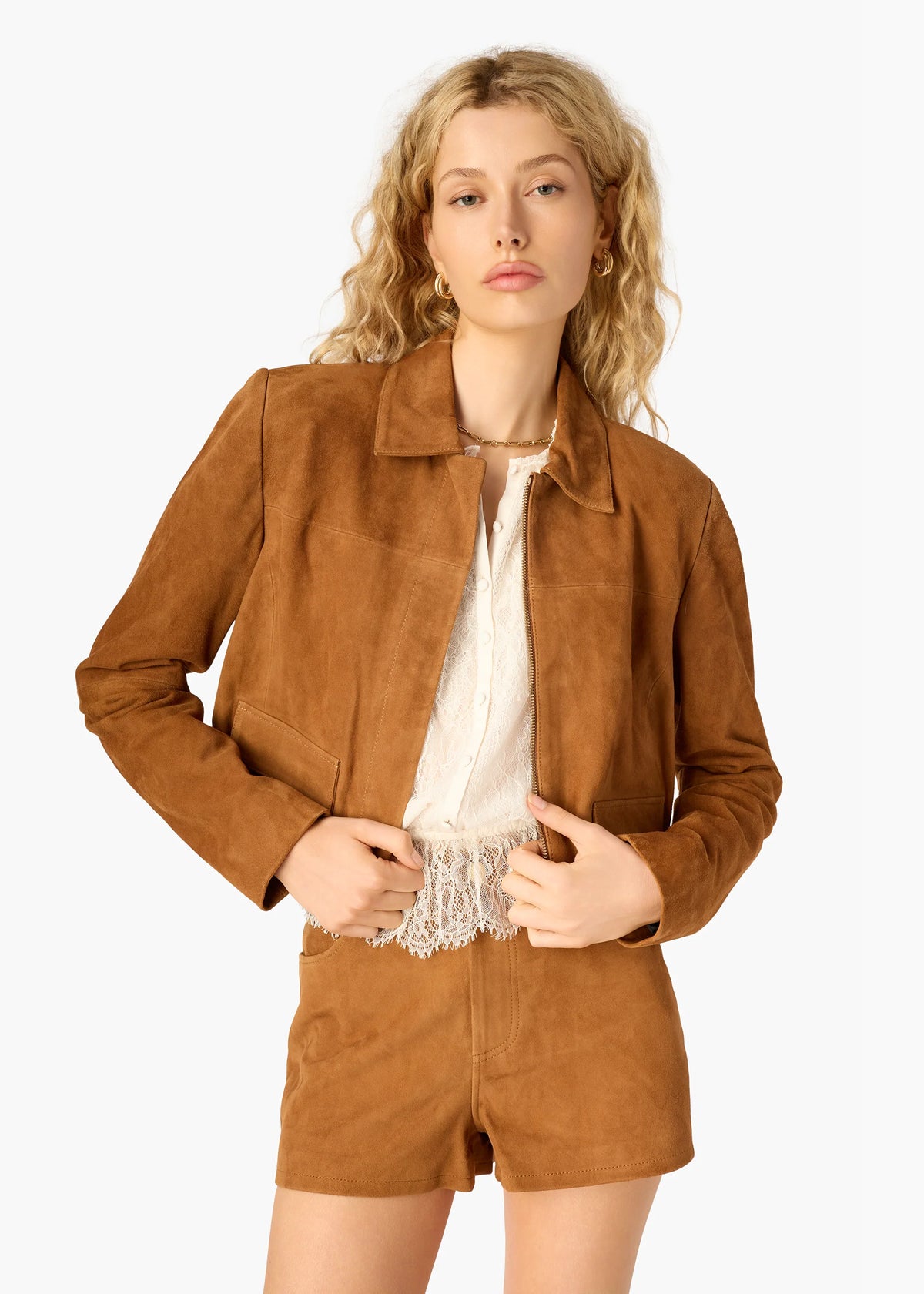 SULLIVAN SUEDE CROPPED JACKET | COGNAC