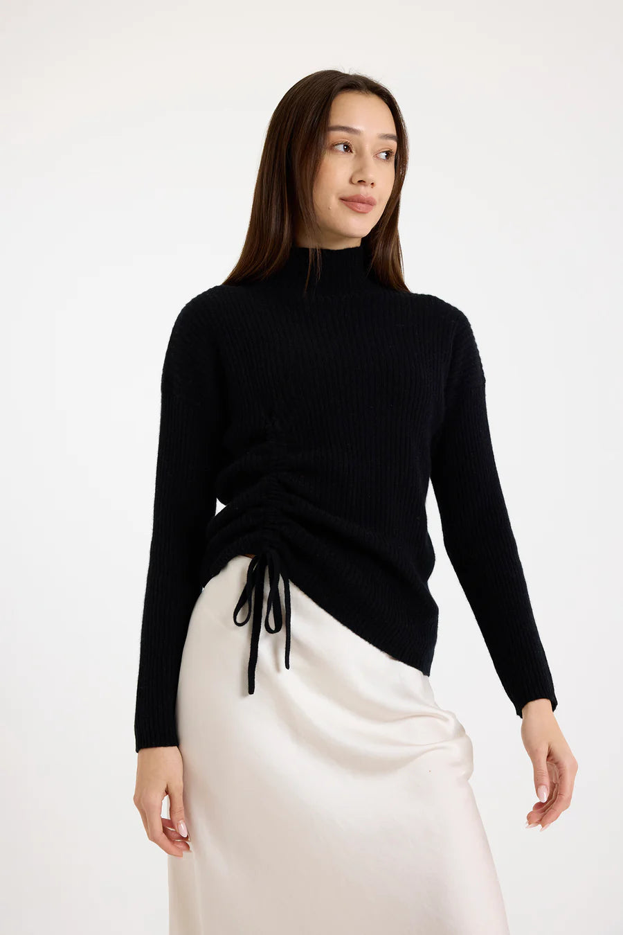 BRODIE RUCHED HIGH NECK SHIRT