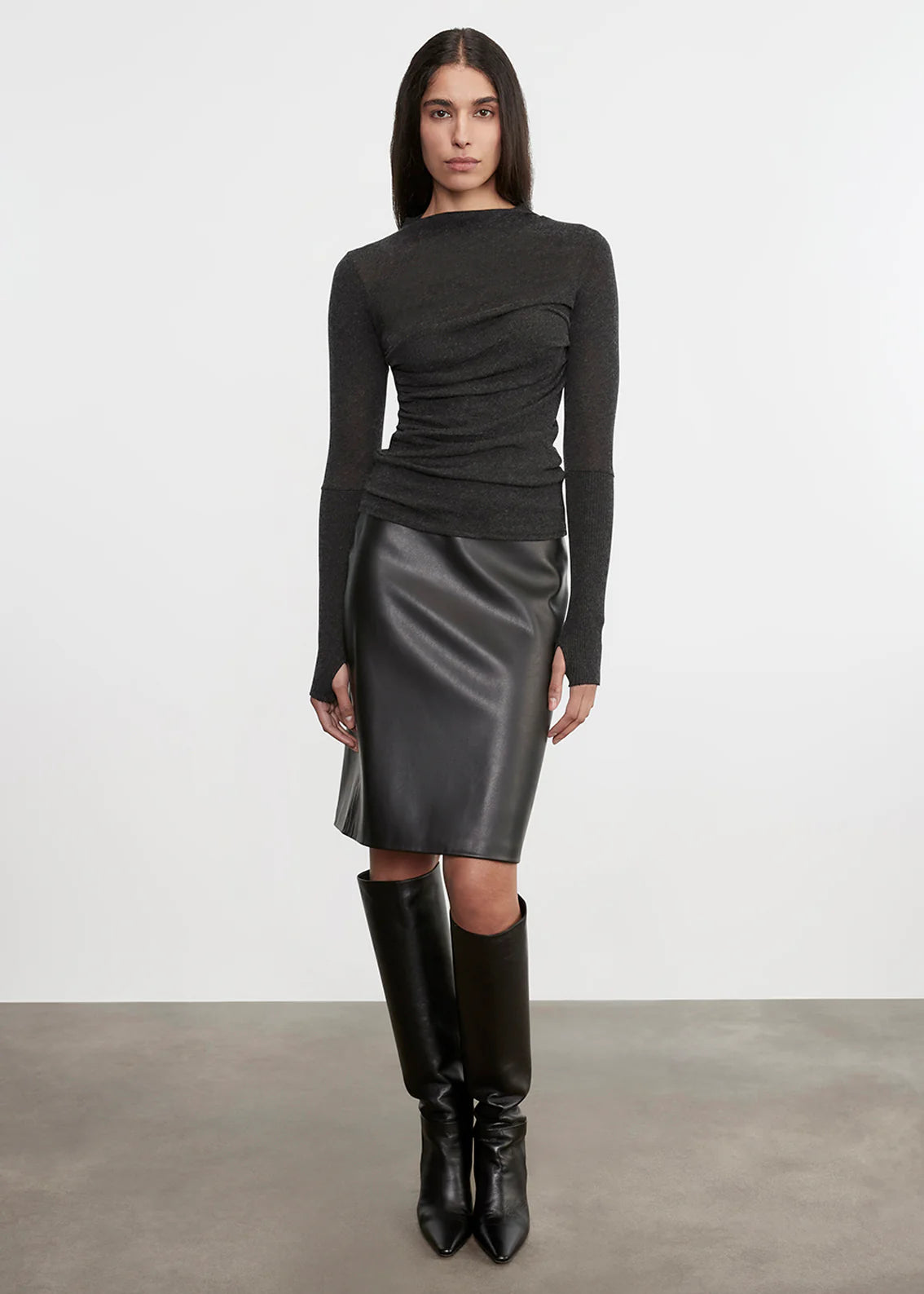 KNEE LENGTH LEATHER SKIRT