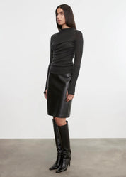 KNEE LENGTH LEATHER SKIRT