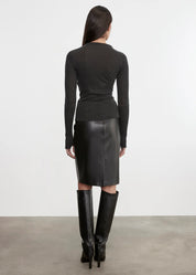 KNEE LENGTH LEATHER SKIRT