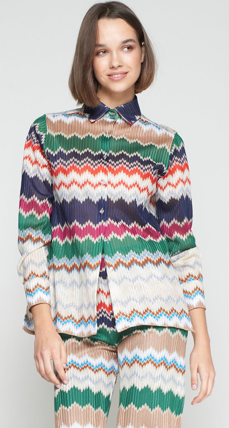 GREEN HERRINGBONE LUREX JACQUARD SHIRT