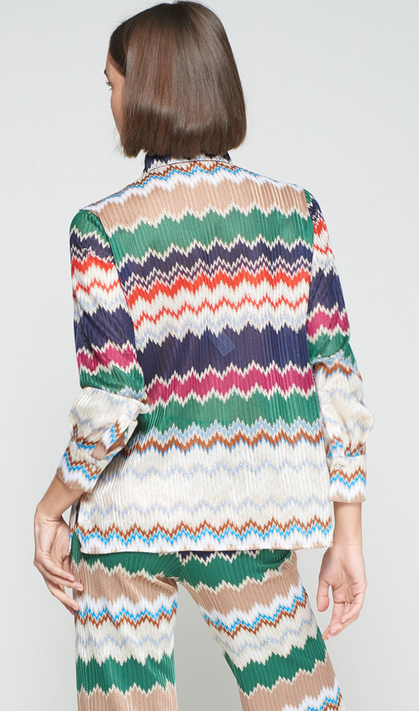 GREEN HERRINGBONE LUREX JACQUARD SHIRT