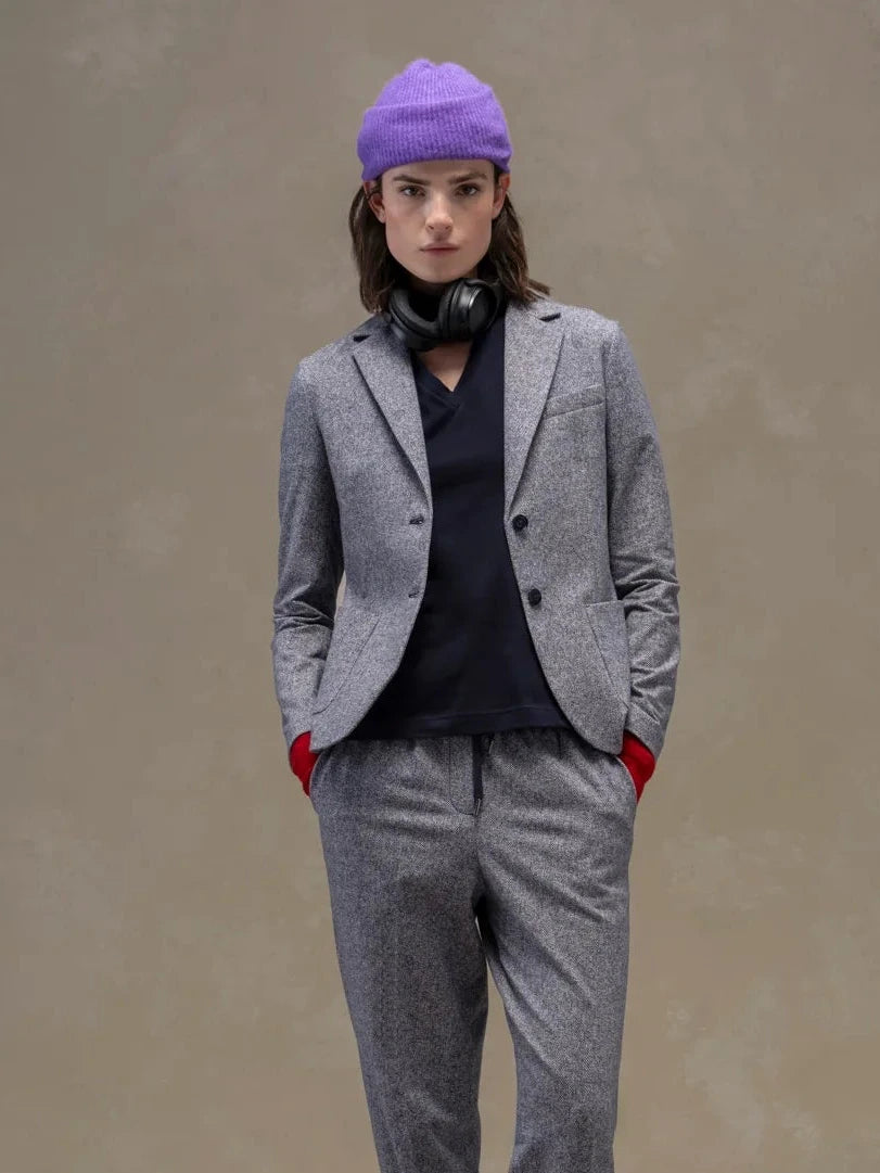HERRINGBONE SLIM FIT JACKET | Nero