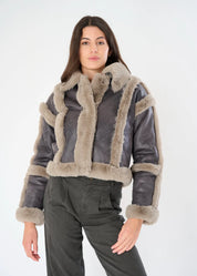 ROSA DISTRESSED SCUBA SUEDE FAUX FUR TRIM JACKET