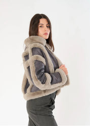 ROSA DISTRESSED SCUBA SUEDE FAUX FUR TRIM JACKET