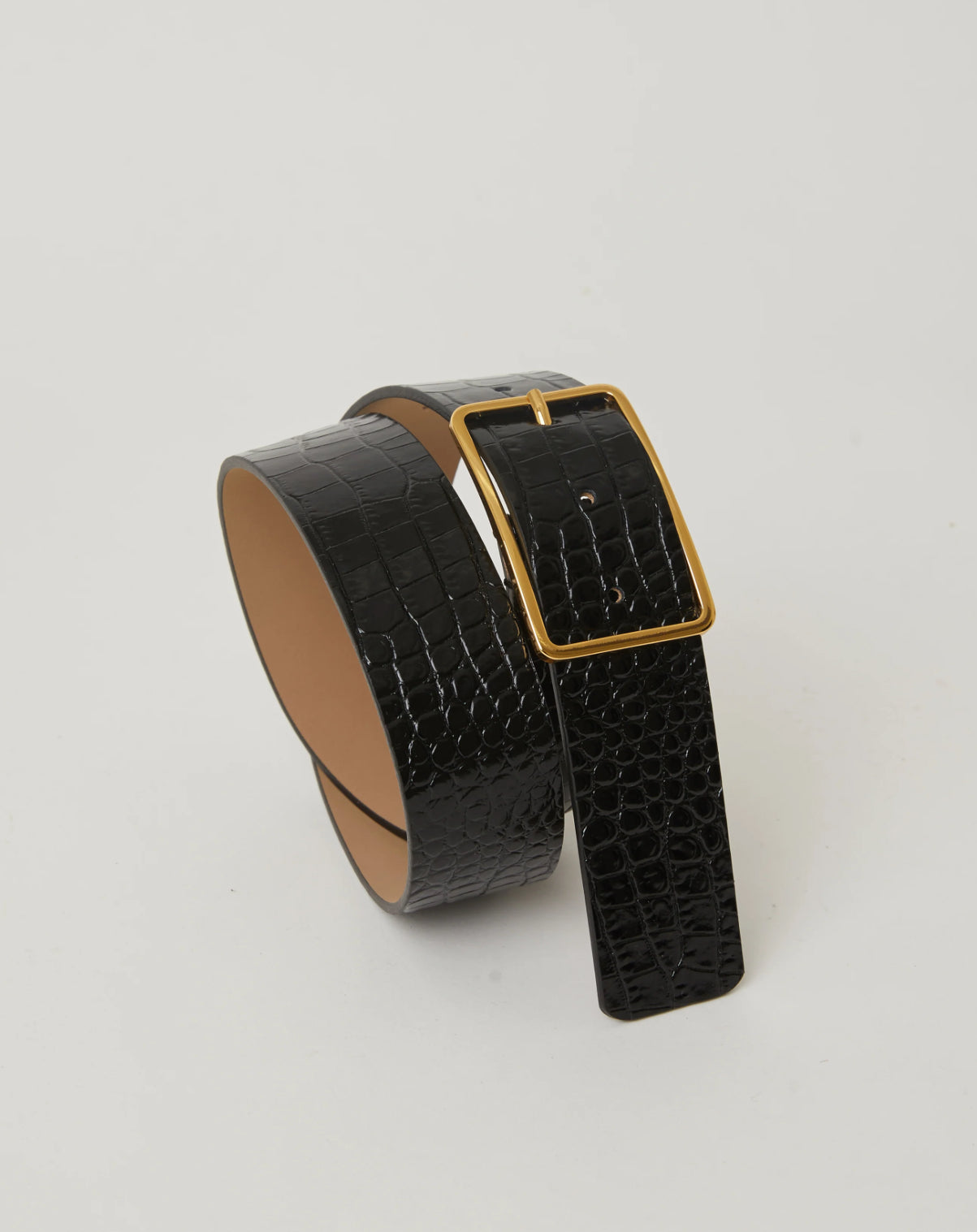 MILLA CROCO LEATHER BELT - Chocolate Brown