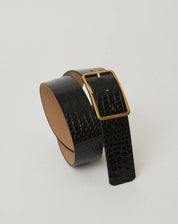 MILLA CROCO LEATHER BELT - Chocolate Brown