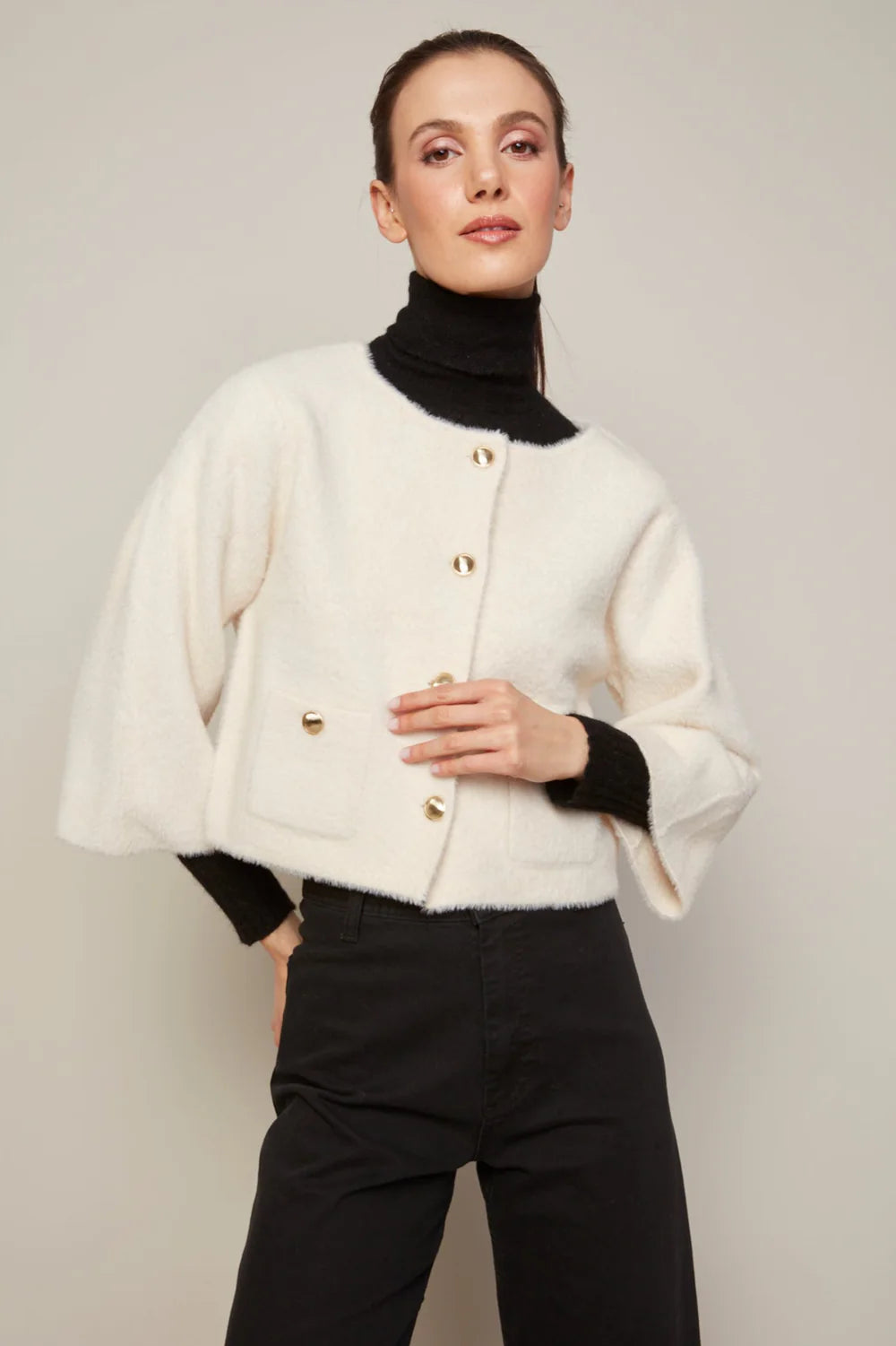 BRONTE BUTTONED FRONT CARDIGAN WITH PATCH POCKETS