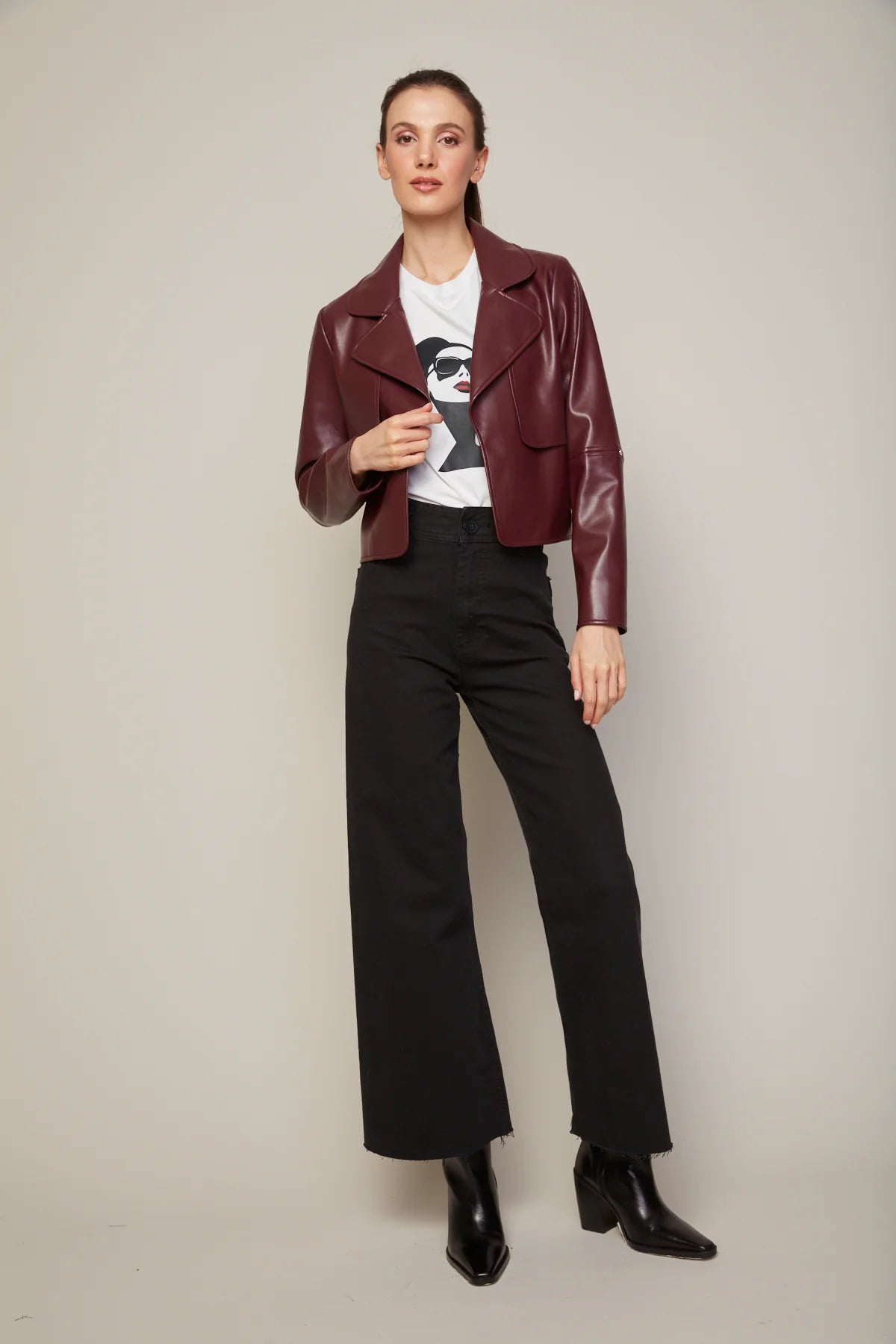 Ninon short vegan leather open front jacket
