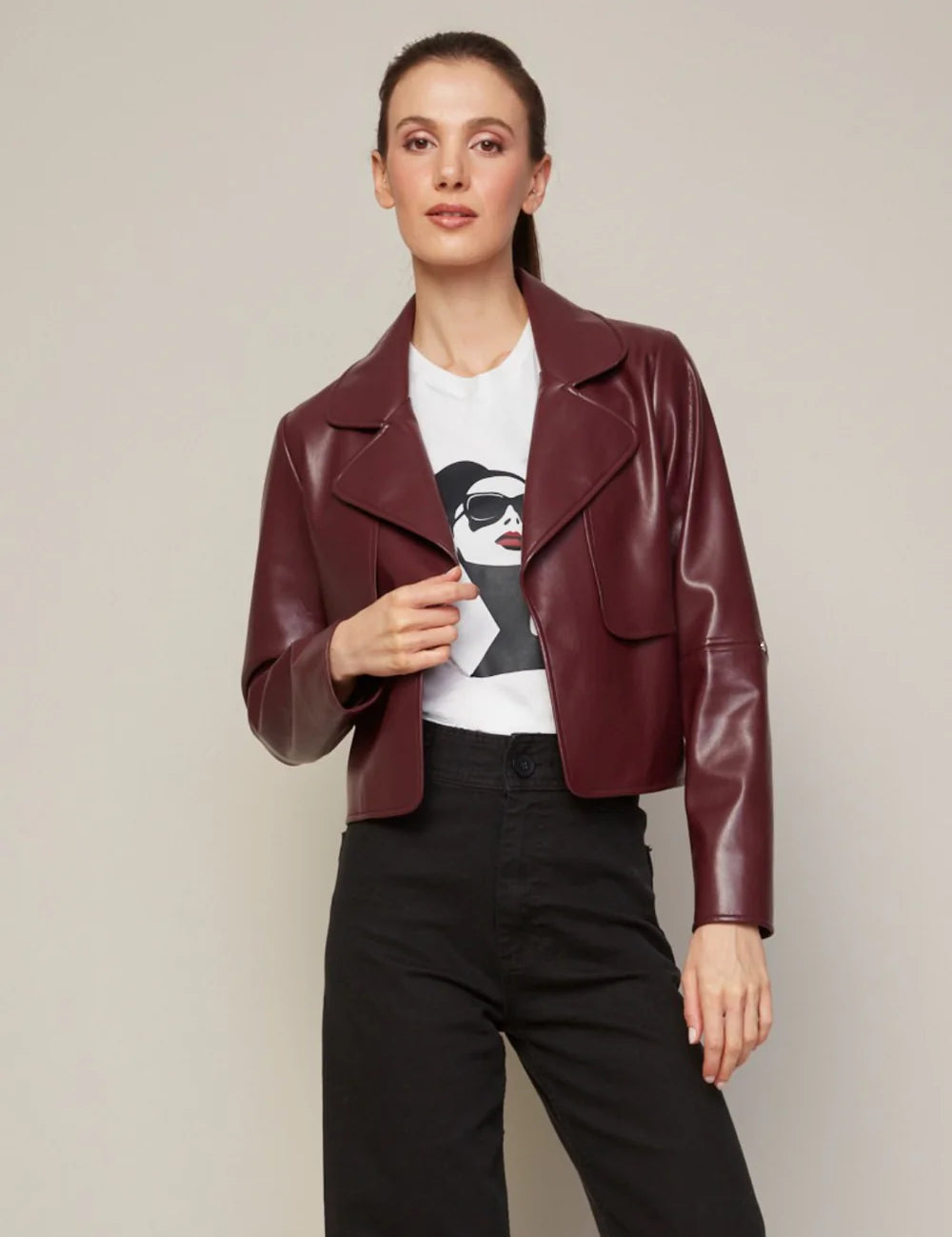 Ninon short vegan leather open front jacket
