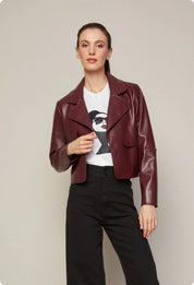 Ninon short vegan leather open front jacket
