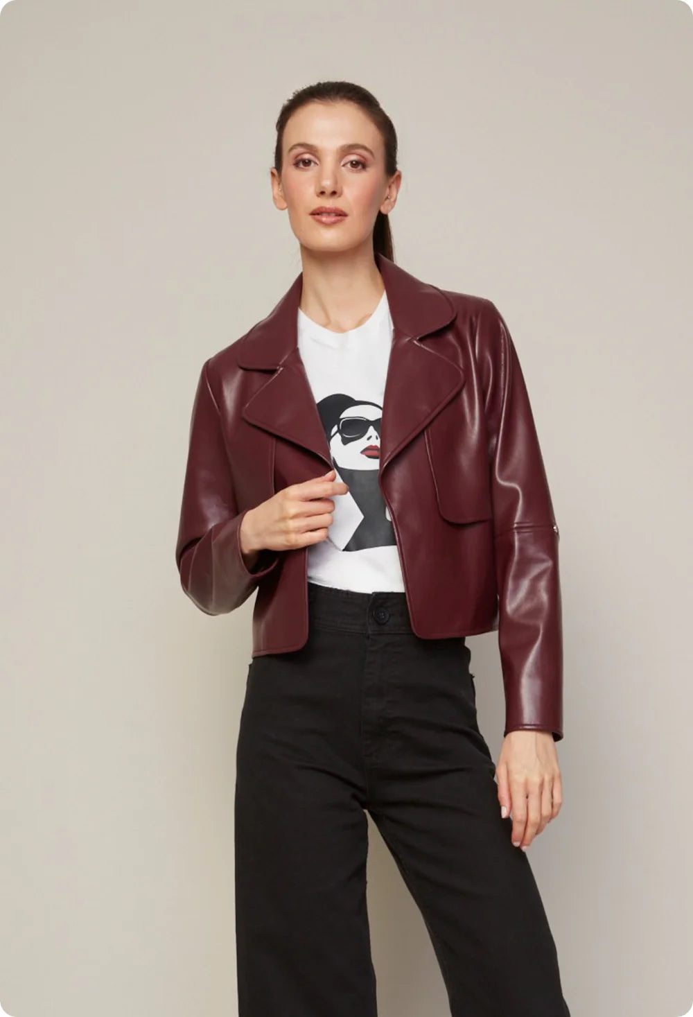 Ninon short vegan leather open front jacket