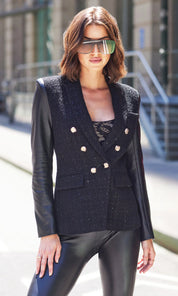EMILIO VEGAN LEATHER COMBO TWEED BLAZER