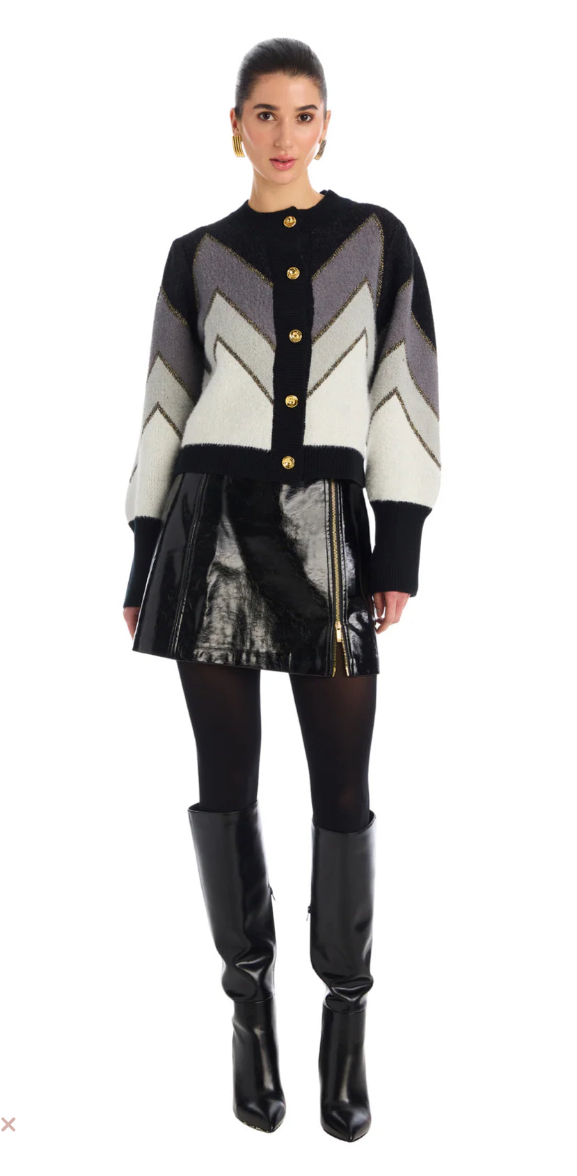 FUZZY CHEVRON CARDIGAN